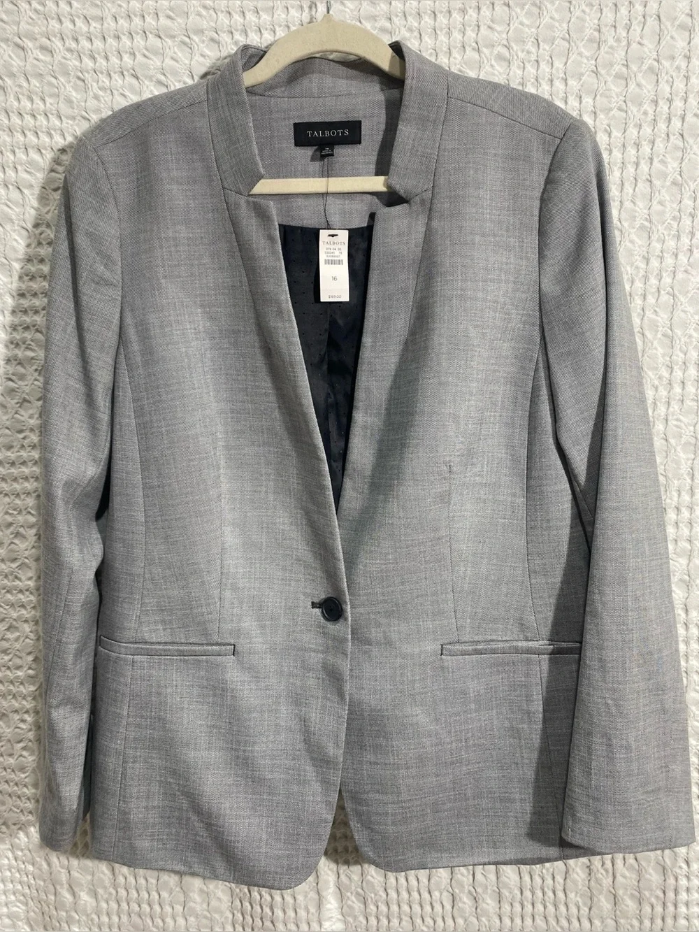 NWT Talbots Gray One Button Tailored Blazer Size 16 MSRP $169